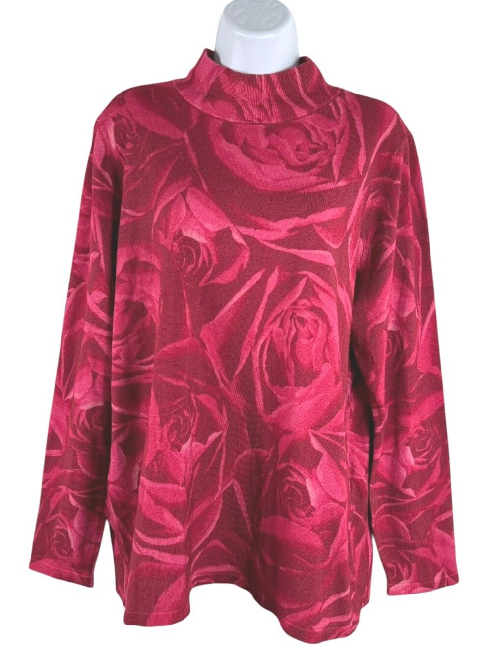Chico's Rose Print Mockneck Pullover Sweater Size 3 Rayon Nylon NWT TP-3865‎